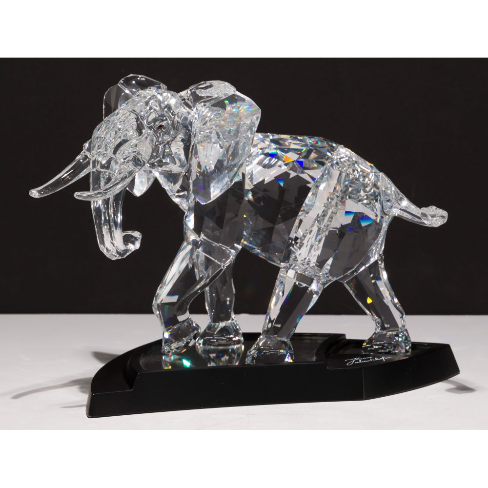 Appraisal: SWAROVSKI CRYSTAL ELEPHANT AND CASE signed and designer Heinz Tabertshofer