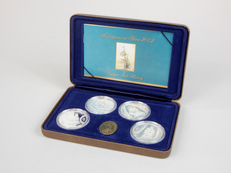 Appraisal: Four commemorative coins from the masterpieces in silver collection Voyages