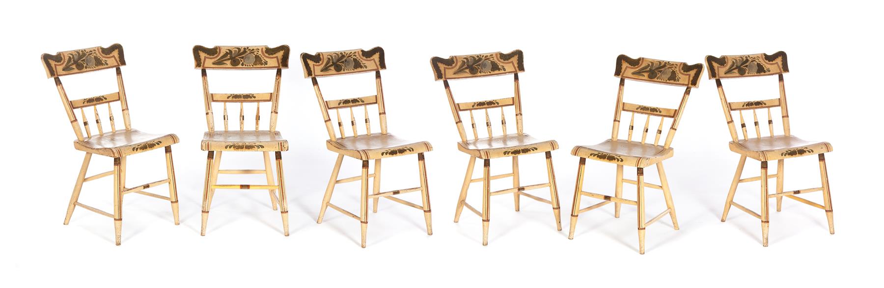 Appraisal: SIX AMERICAN PLANK-BOTTOM SIDE CHAIRS nd quarter- th century Original