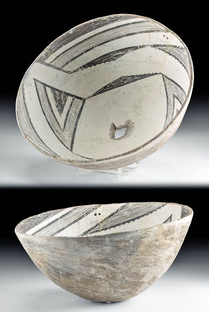 Appraisal: Mimbres Black-on-White Pottery Bowl w Kill Hole North America Southestern