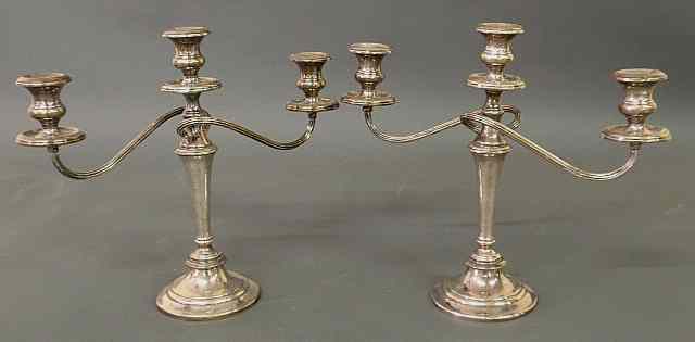 Appraisal: Pair of weighted sterling silver candelabra h x w