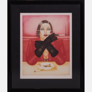 Appraisal: Shimon Okshteyn b Smoking Lady Serigraph Shimon Okshteyn b Smoking