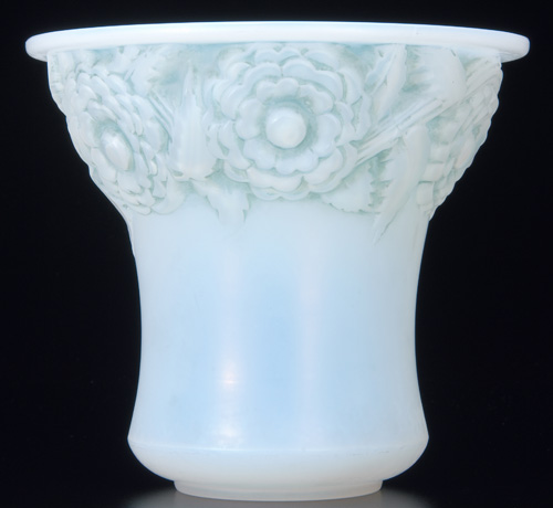 Appraisal: R LALIQUE Vase Orleans opalescent with greenish patina c M