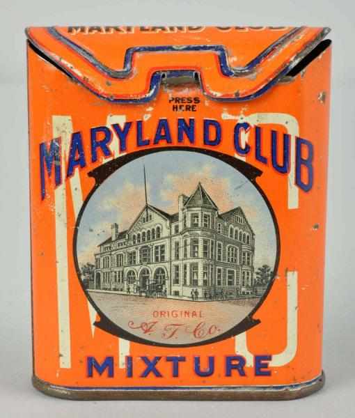 Appraisal: Maryland Club Flip-Top Vertical Tobacco Tin Description Nice example with