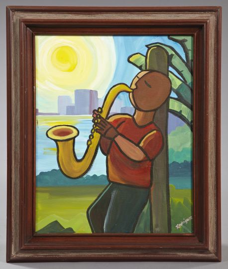 Appraisal: Todd Rodriguez American b New Orleans Jazz Musician oil on