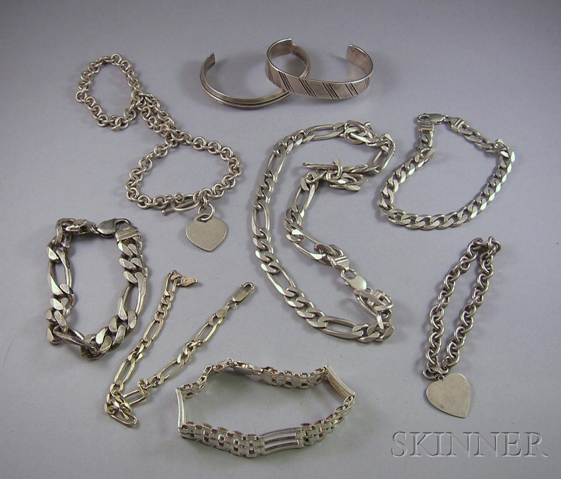 Appraisal: Group of Silver and Sterling Silver Jewelry seven bracelets and