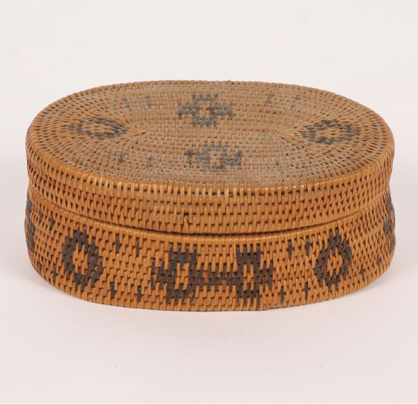 Appraisal: Native American Pomo woven basket lidded storage geometric designs L