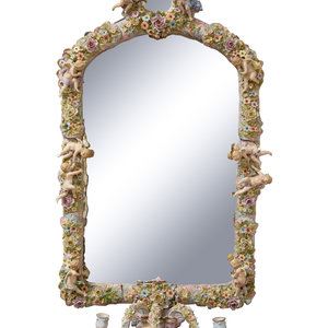 Appraisal: A Meissen Porcelain Girandole Mirror th Century having fully sculptured