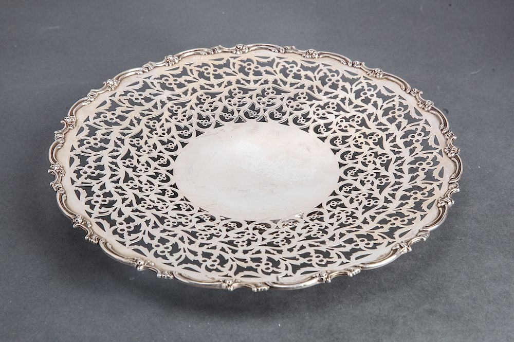 Appraisal: Sterling Silver Pierced Footed Serving Platter Sterling silver pierced with