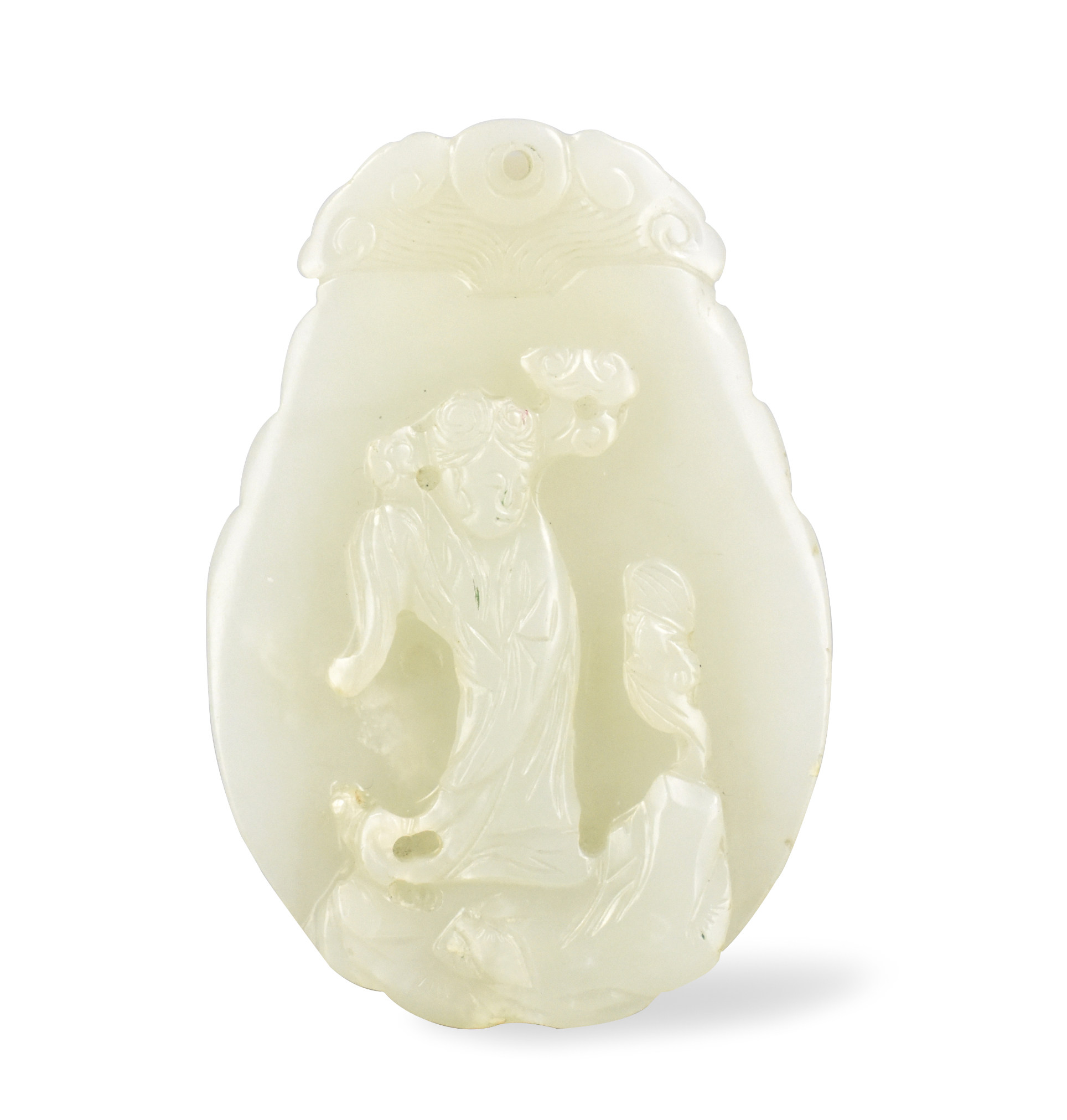 Appraisal: A Chinese white jade carved pendant with figure dating from