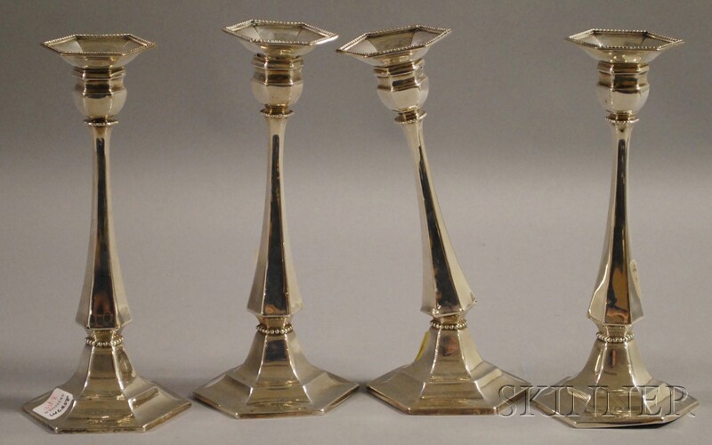 Appraisal: Set of Four Tiffany Co Weighted Sterling Candlesticks New York