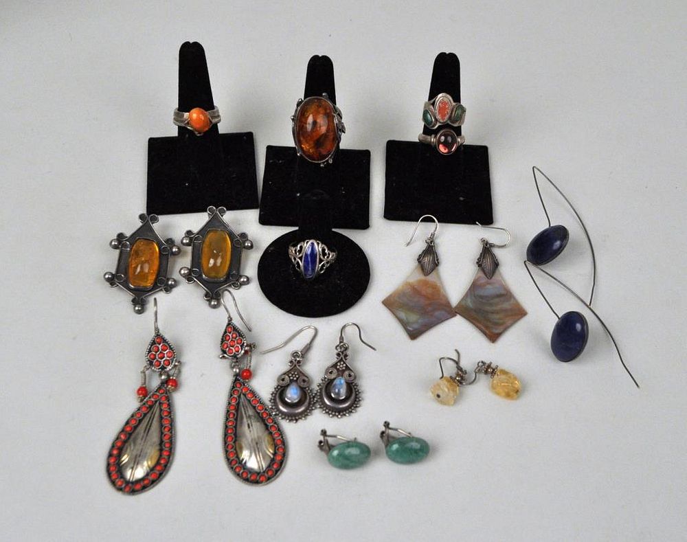 Appraisal: Group Misc Silver Stone Jewelry comprising seven earrings five rings