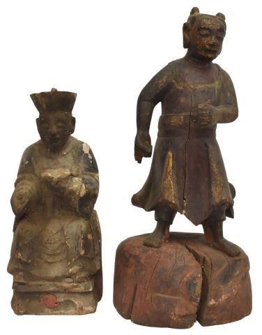 Appraisal: lot of Chinese carved temple figures including seated scribe figure