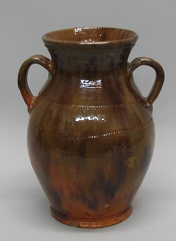 Appraisal: Montgomery County Pa redware vase double handle sponge decorated brown