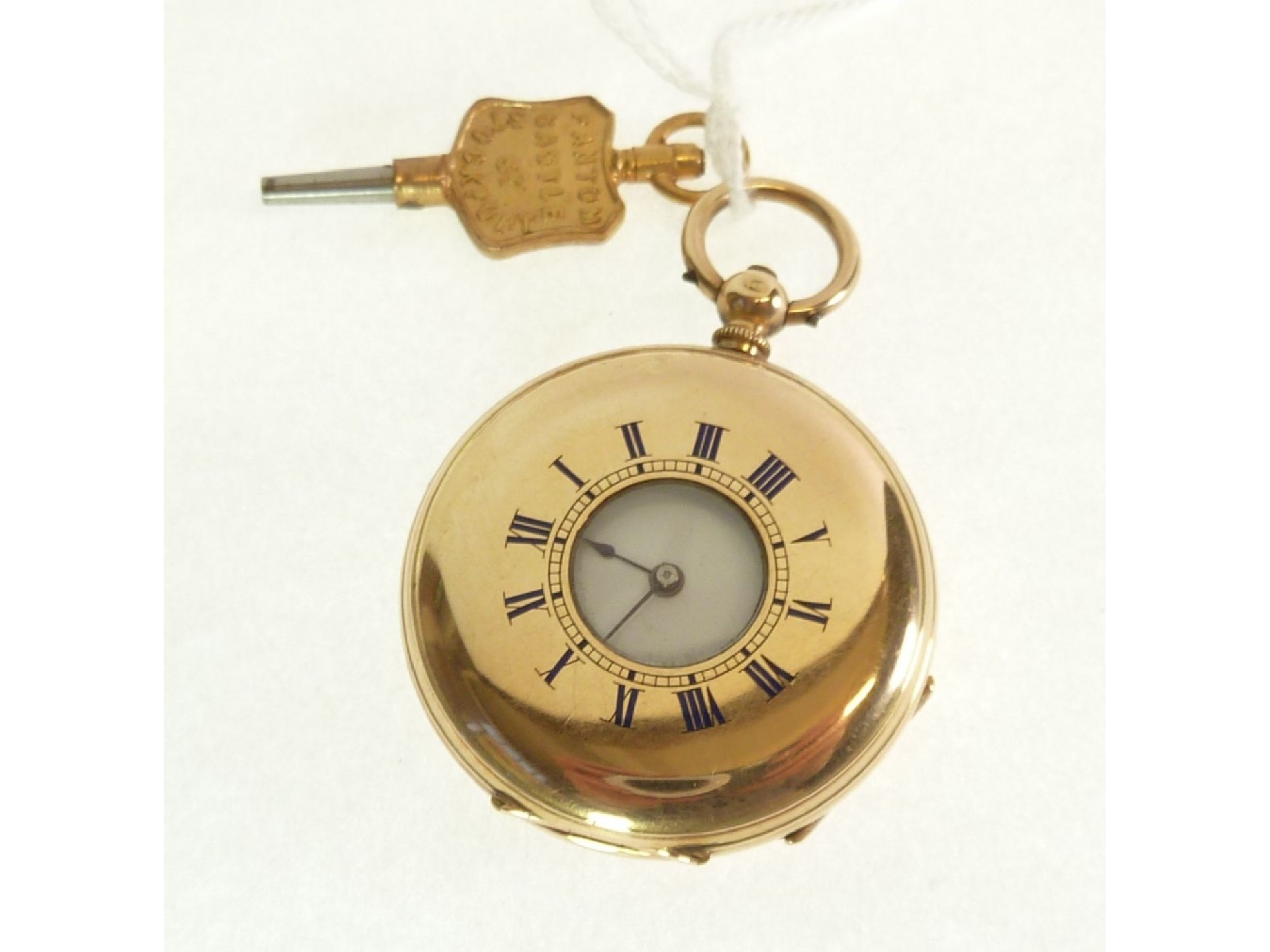 Appraisal: STAMPED CT GOLD CASED DEMI-HUNTER FOB WATCH key wind movement