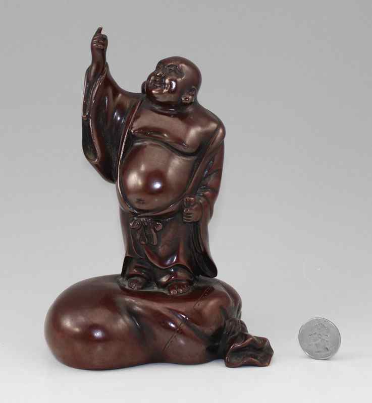 Appraisal: th C SIGNED SMILING BUDDHA ORIENTAL BRONZE Hotei or Budai