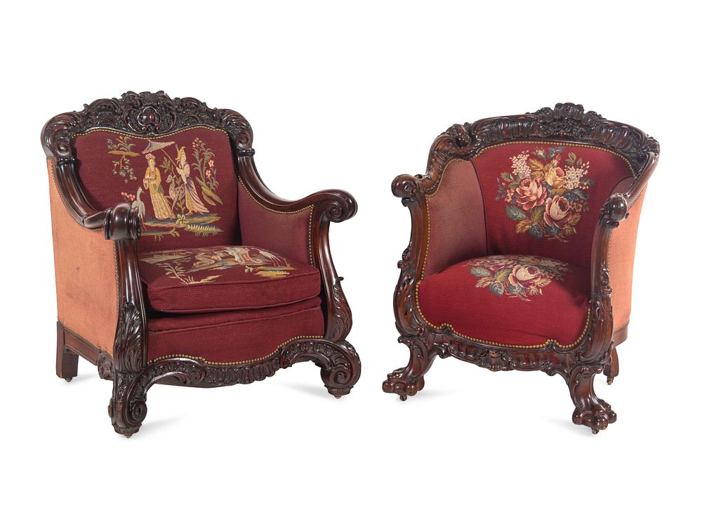 Appraisal: A Rococo Revival Carved Walnut Three-Piece Seating Suite in the