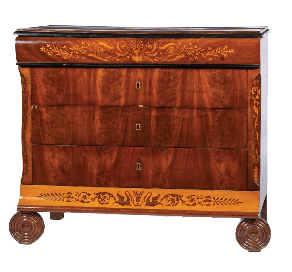 Appraisal: Antique Biedermeier Inlaid Mahogany and Parcel Ebonized Chest of Drawers