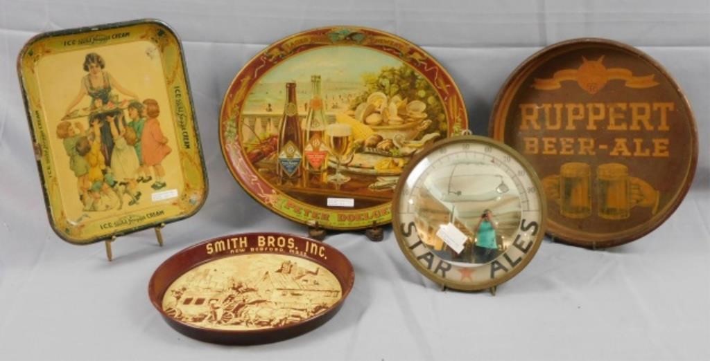 Appraisal: ADVERTISING TRAYS AND ADVERTISINGthermometer ca Includes Ice Gold Nugget Cream