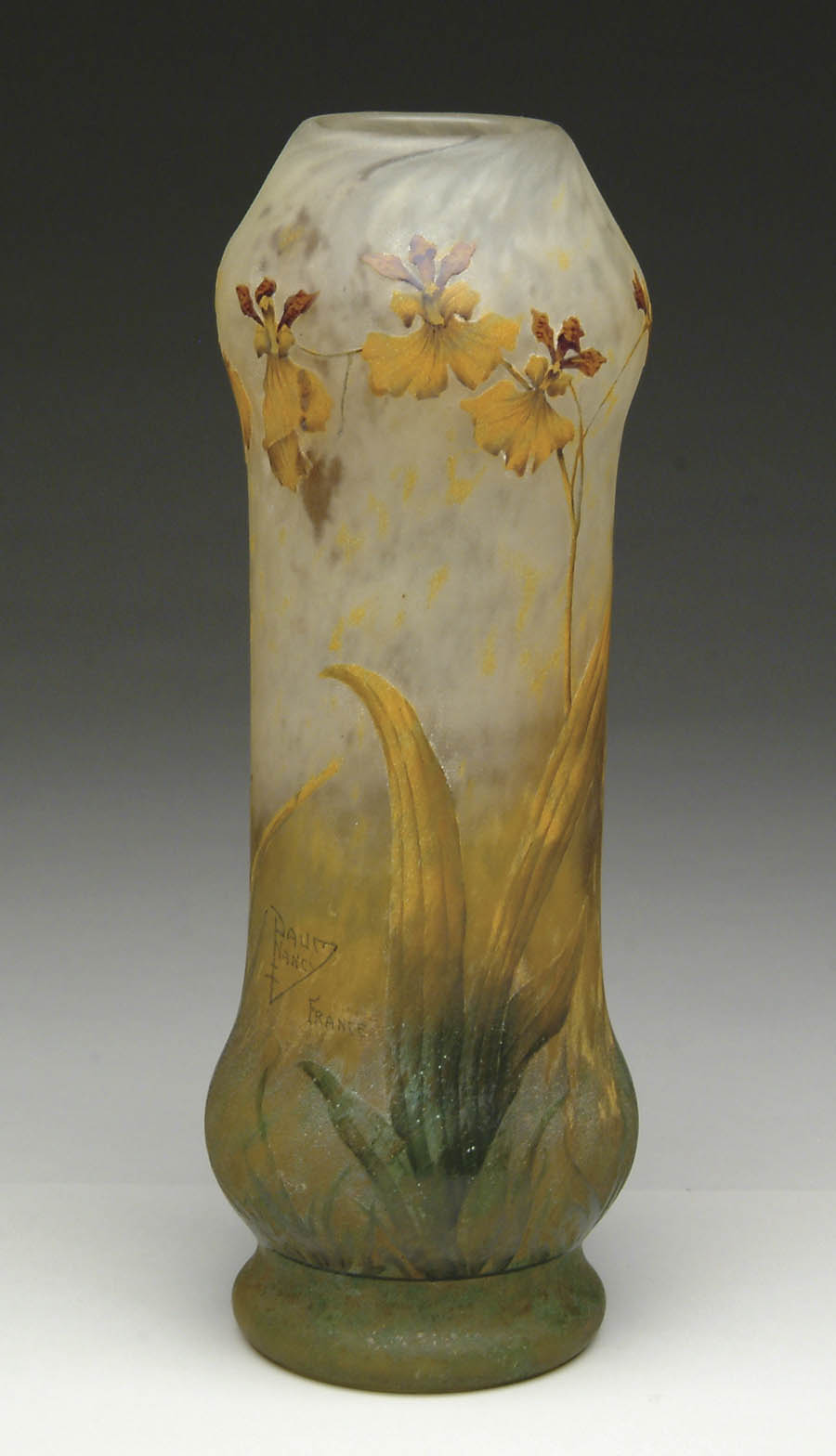 Appraisal: DAUM FRENCH CAMEO VASE Acid-etched and enameled vase with orange