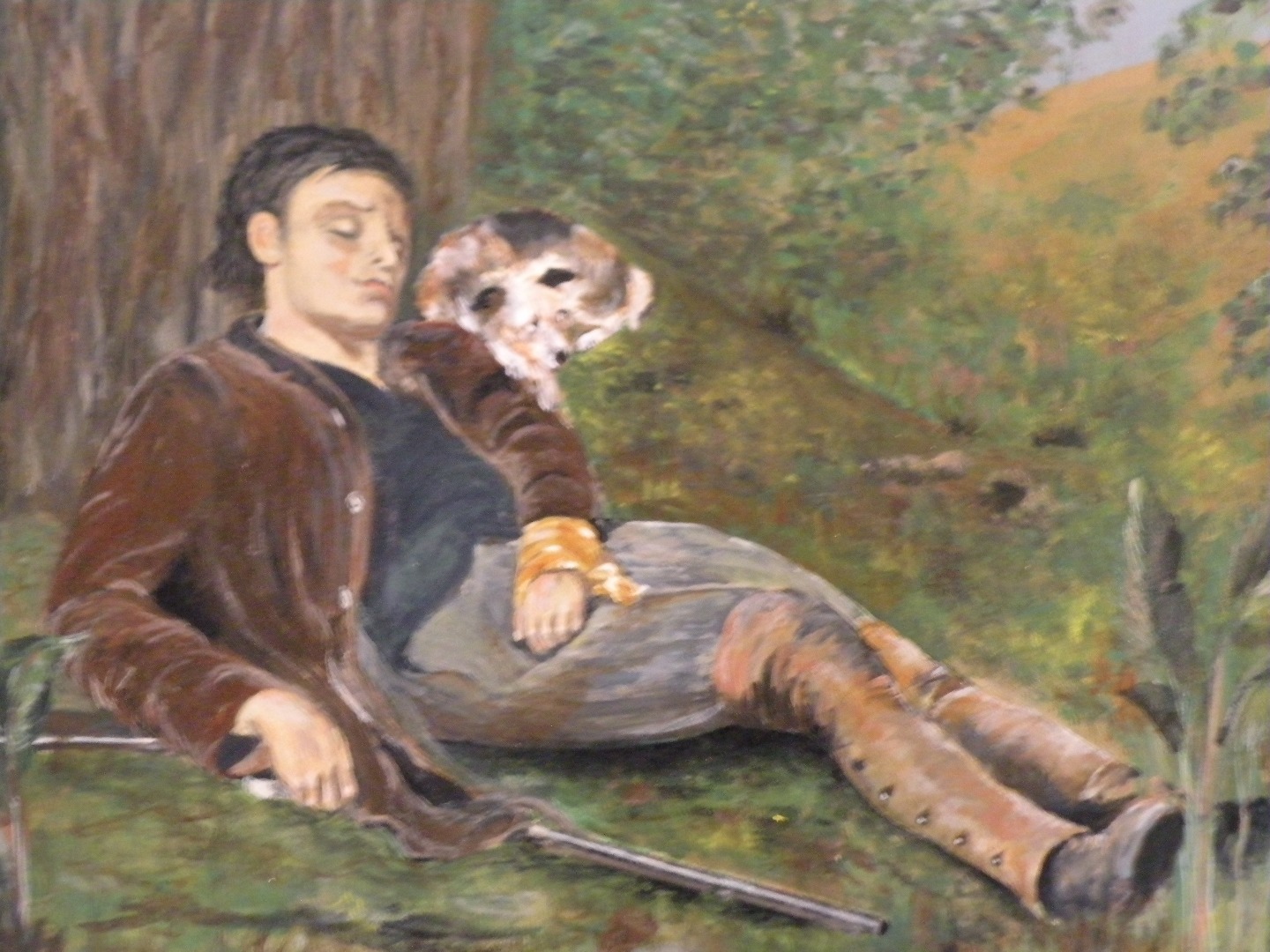 Appraisal: A thC English School Figure sleeping aside dog and rifle