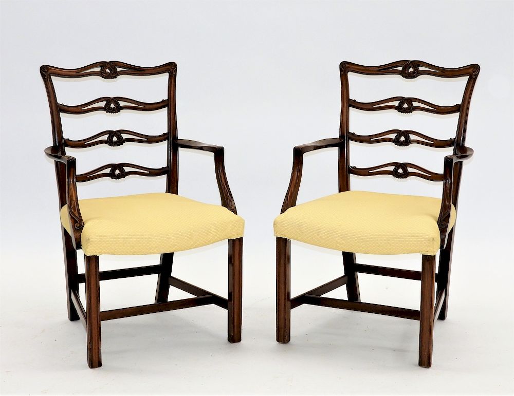 Appraisal: PR American Mahogany Ribbon Back Arm Chairs United States Circa