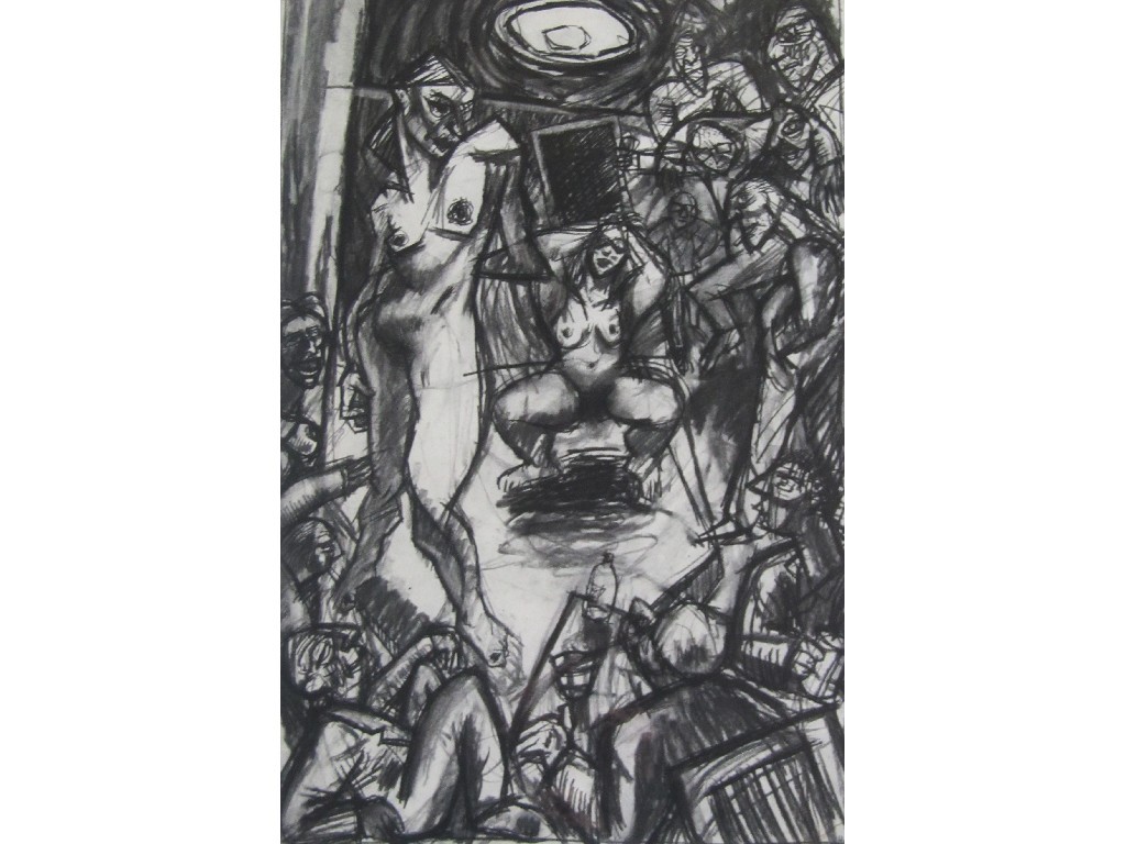 Appraisal: PETER HOWSON OBE b ZANZIBAR NIGHTCLUB Charcoal signed verso and