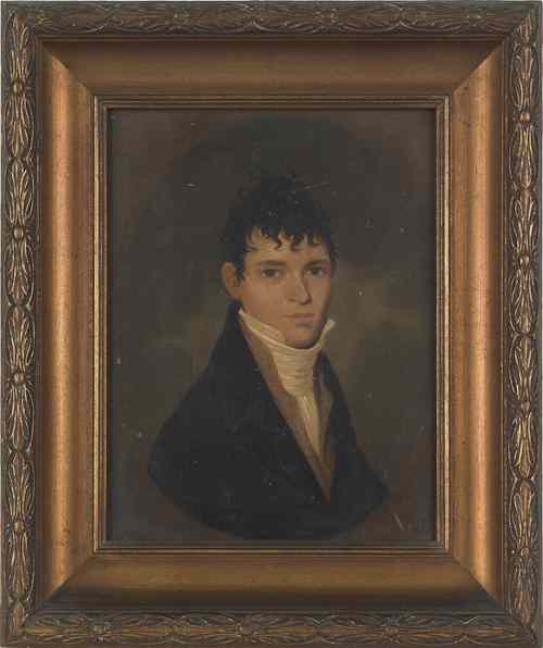 Appraisal: Pennsylvania oil on poplar panel portrait of a young man