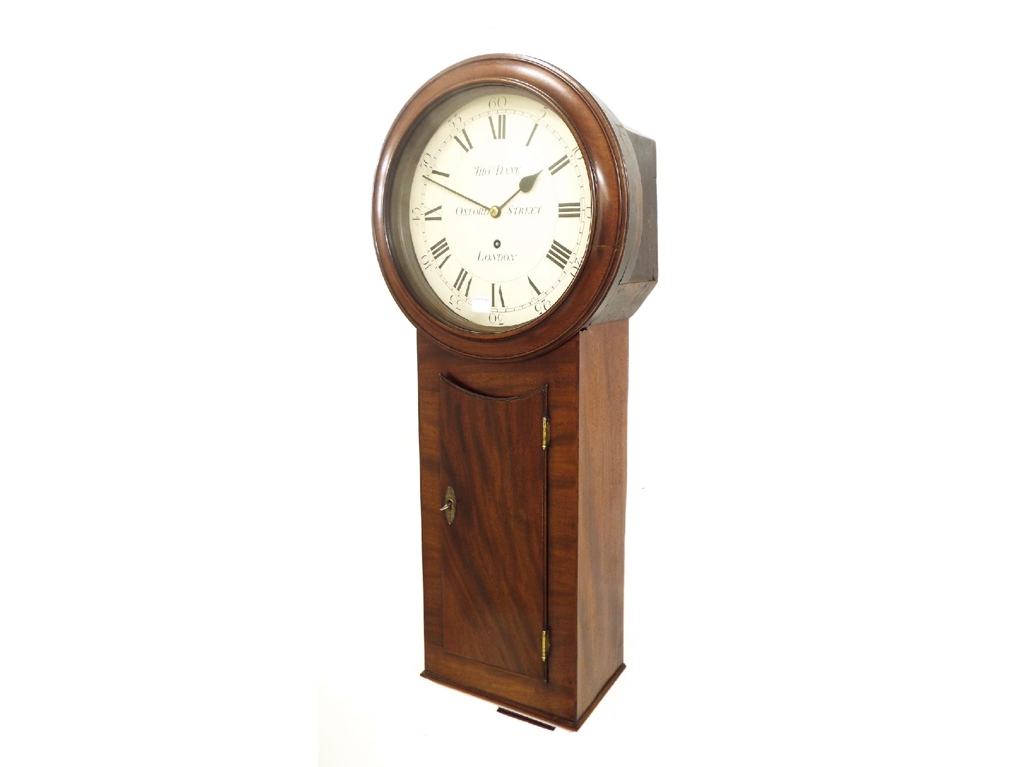 Appraisal: Mahogany single train trunk dial wall clock the dial signed