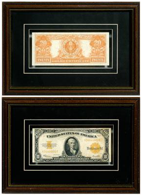 Appraisal: Two large U S gold certificates both series VF EF