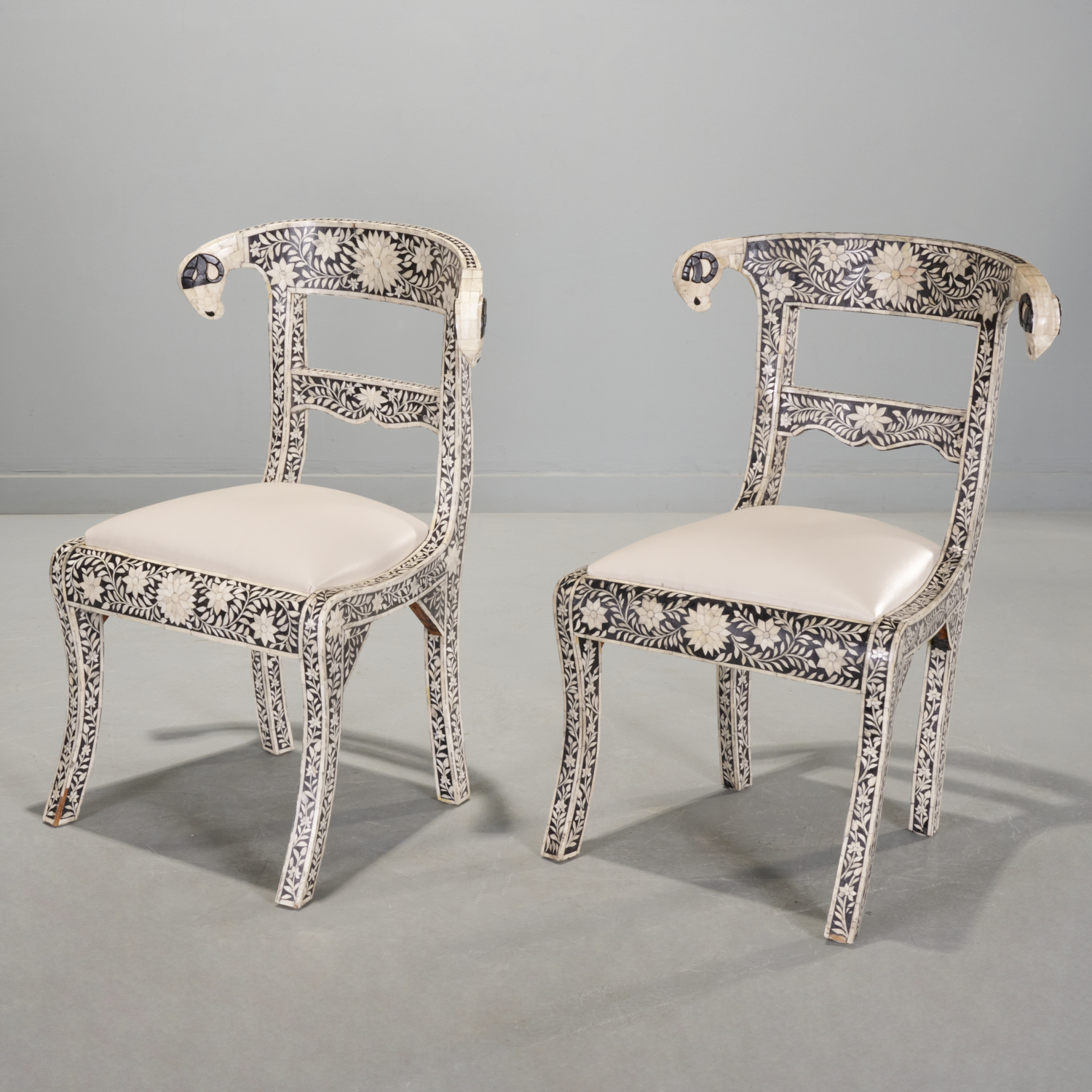 Appraisal: PAIR ANGLO-INDIAN EBONIZED AND INLAID SIDE CHAIRS th c India