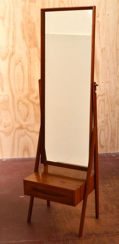 Appraisal: DANISH STYLE TEAK STANDING MIRROR ON CABINET BASE