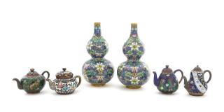 Appraisal: Six Cloisonne Enamel Teapots and Vases Six Cloisonne Enamel Teapots