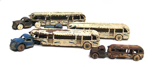 Appraisal: Cast Iron Bus Grouping Lot including assorted sized Arcade Vehicles