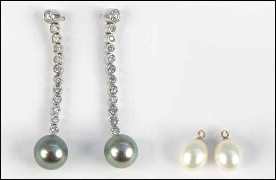 Appraisal: KARAT WHITE GOLD PEARL AND DIAMOND DROP EARRINGS Interchangable Condition