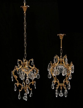 Appraisal: A Small Pair of Gilt Metal Chandeliers with Faceted Crystals