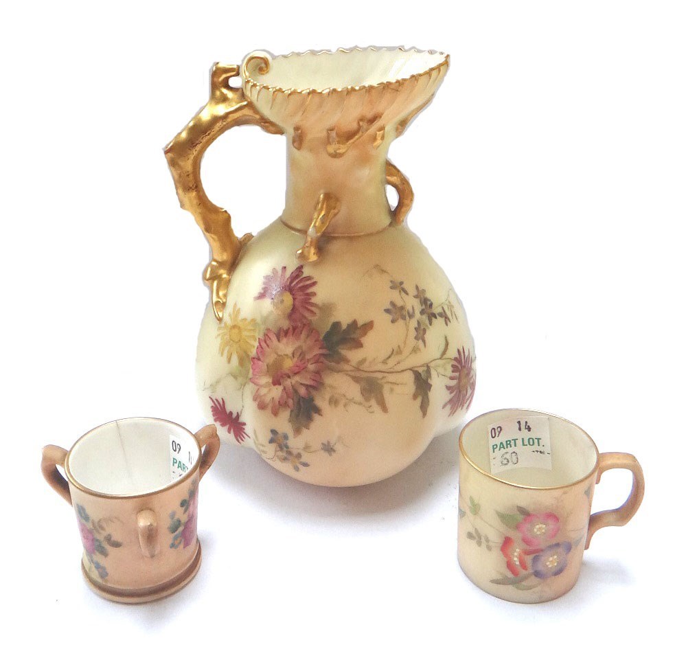 Appraisal: A Royal Worcester blush ivory porcelain jug ewer c with