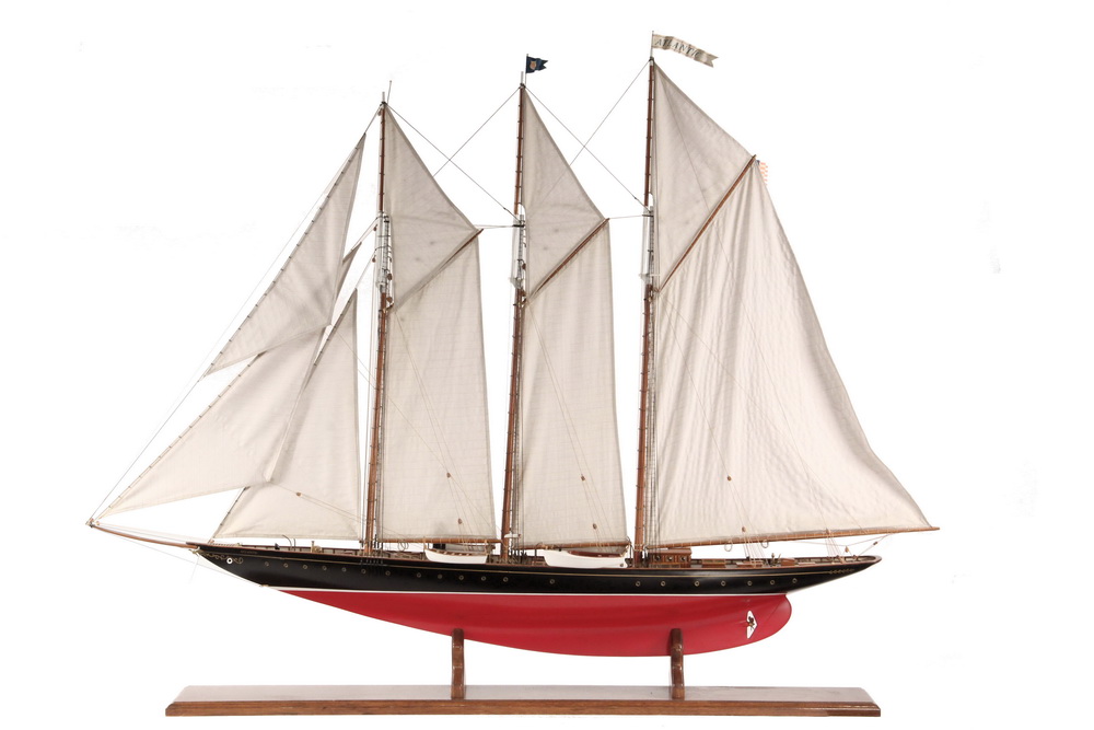 Appraisal: BOAT MODEL - Schooner Yacht 'Atlantic' three-mast topsail wood full