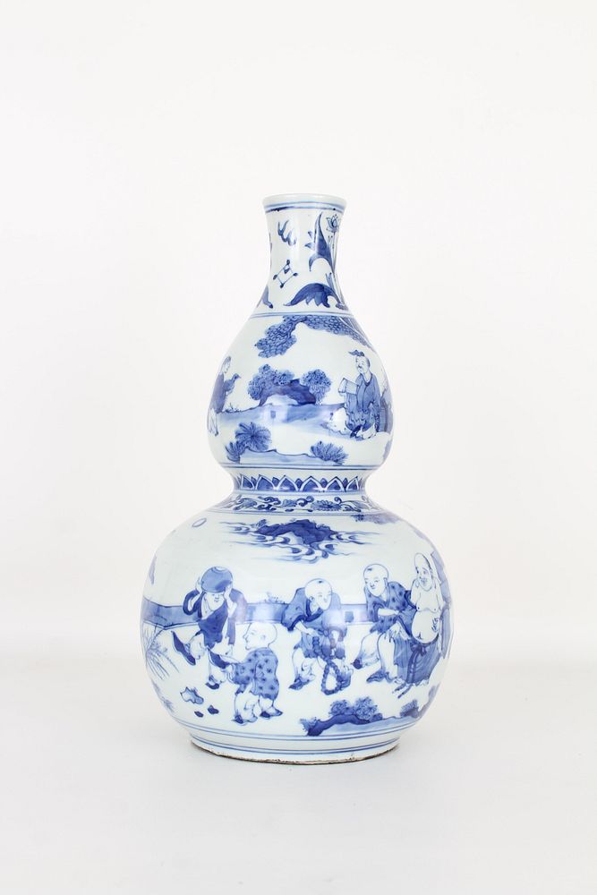 Appraisal: Chinese Blue White Double Gourd Shaped Vase Chinese Blue White