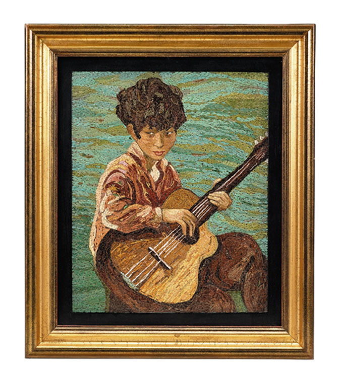 Appraisal: Italian mosaic plaque Depicting a young boy playing a guitar