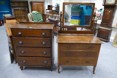 Appraisal: Pine chest of drawers and oak dressing table