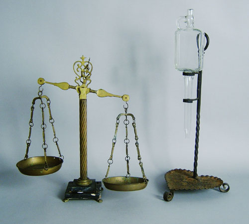 Appraisal: Two table articles to include a brass and marble scale