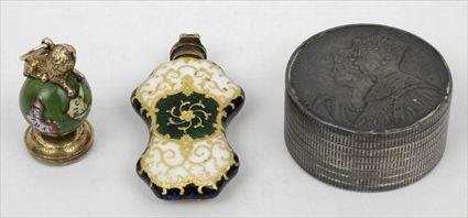 Appraisal: Enamel Scent Bottle a Gilt-Metal and Enamel Seal and a