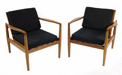 Appraisal: Two Hille armchairs designed by Robin Day applied Hille label