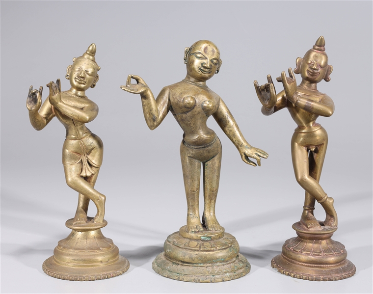 Appraisal: Group of three antique Indian figures of Krishna and Radha