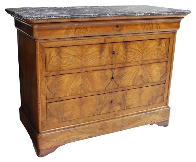 Appraisal: French Charles X period marble-top walnut commode first half th