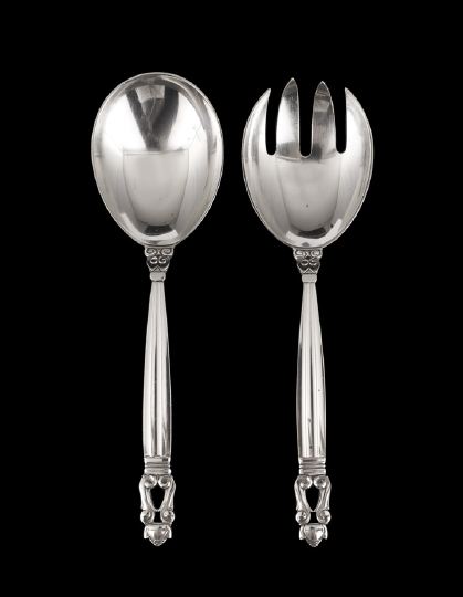 Appraisal: Pair of Georg Jensen Acorn -Pattern Sterling Silver Salad Servers