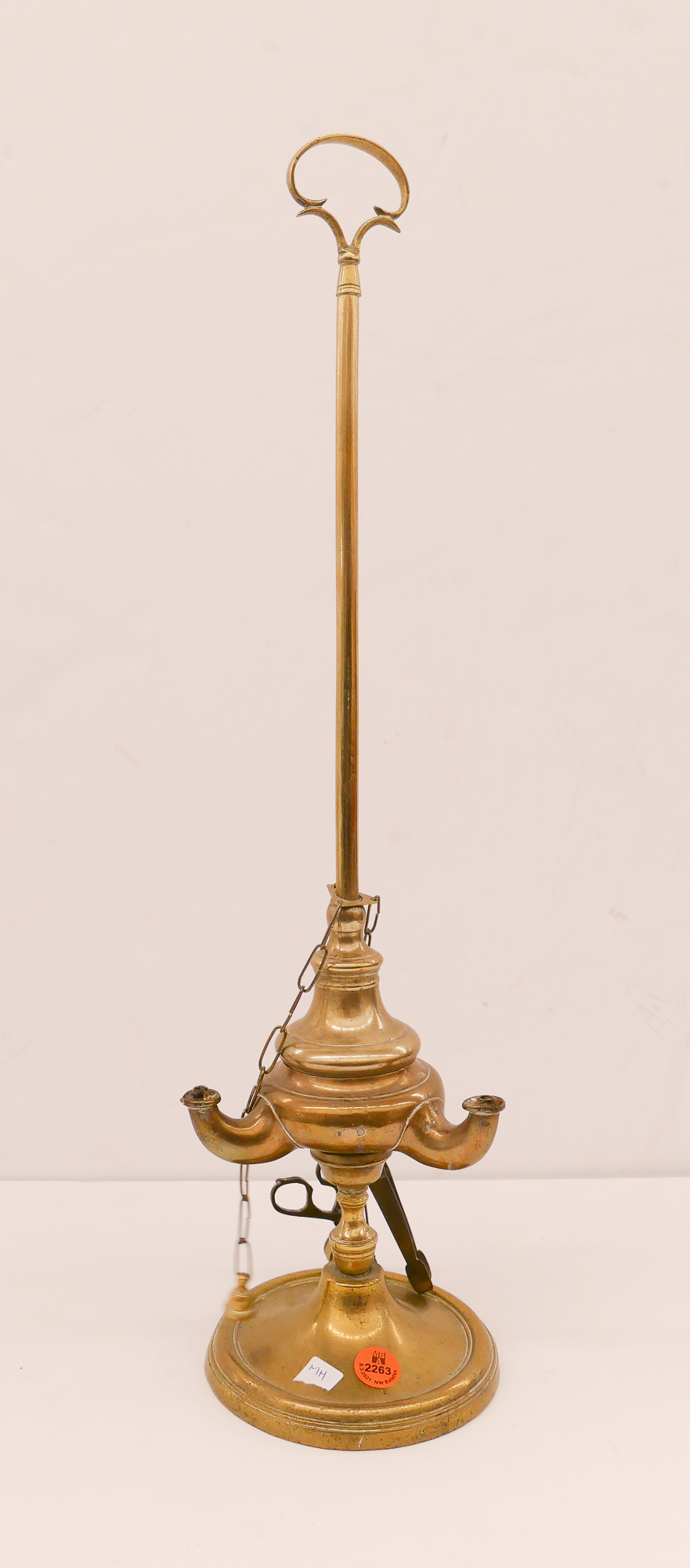 Appraisal: Antique Brass Whale Oil Lamp- ''