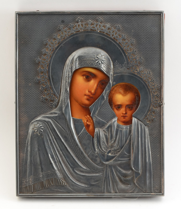 Appraisal: ICON OF MADONNA AND INFANT JESUS GRACHEV OKLAD Elaborate Russian