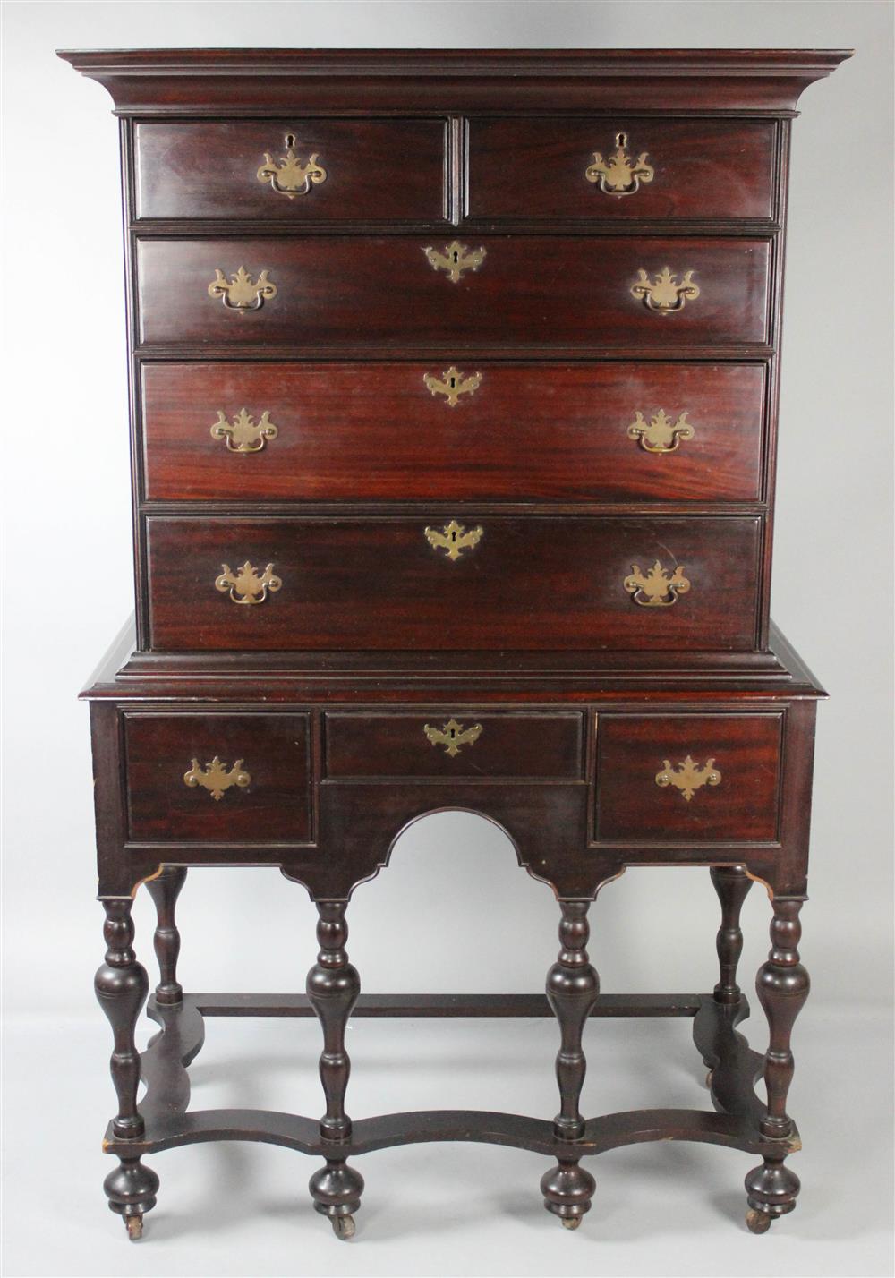 Appraisal: WILLIAM AND MARY STYLE MAHOGANY HIGHBOY in two parts the